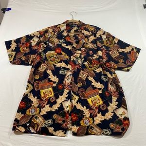 Koman Sport Hawaiian Button Down Shirt Hibiscus Moana Cigars Large Men’s Shirt